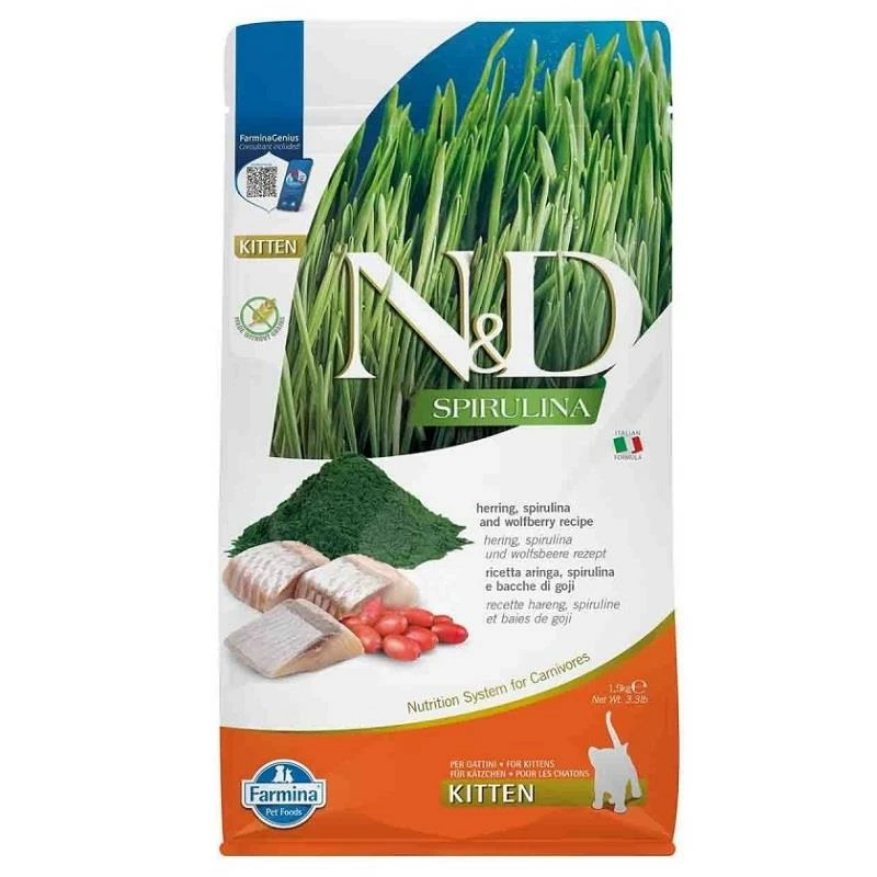 N&D Spirulina Ringa Balıklı Ve Kurt Üzümlü Yavru Kedi Maması 1.5 Kg 1 N&D Spirulina Ringa Balıklı Ve Kurt Üzümlü Yavru Kedi Maması 1.5 Kg